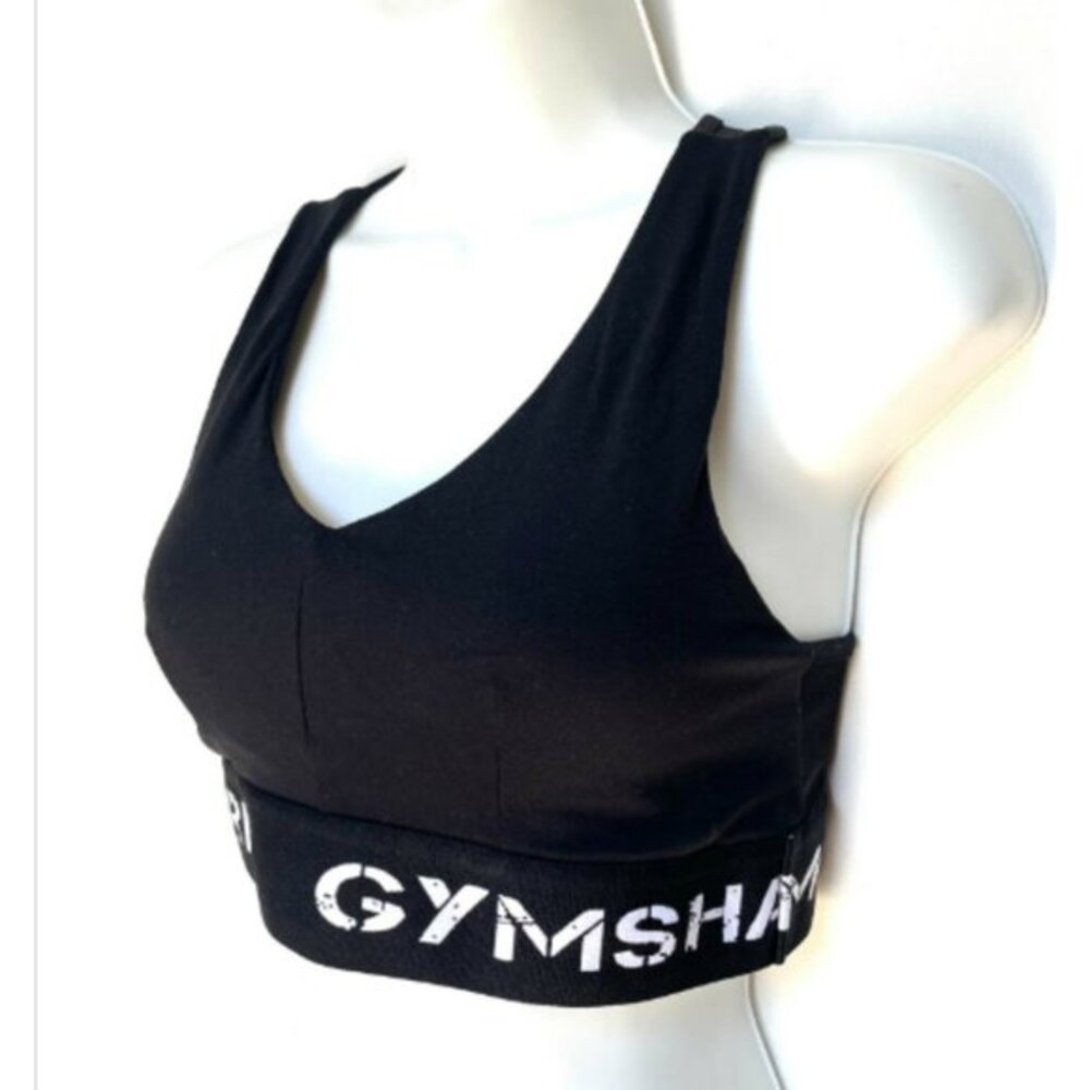 Gymshark Sports Bra Small Black Racerback Logo Band Padded Activewear